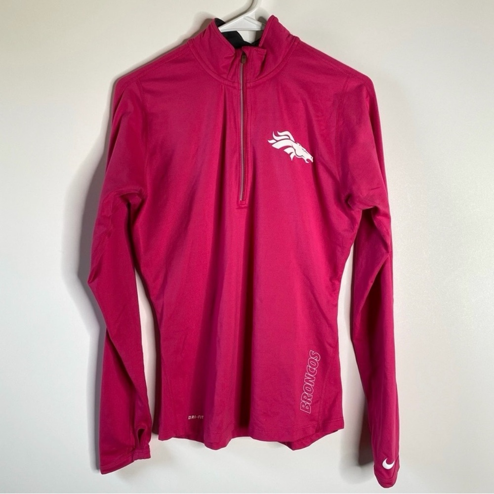 Nike Womens Broncos 1/4 Pullover Sz M Pink NFL Football Team Activewear Sporty